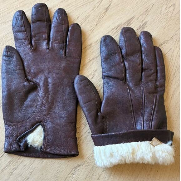 VTG Genuine Leather Gloves Rabbit Fur Lined Brown Women’s (m) Sz 7.5 ITALY - Picture 3 of 15